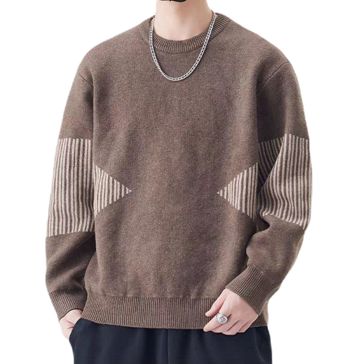 Herren Modischer Strickpullover mit gestreiften Ärmeln Drune