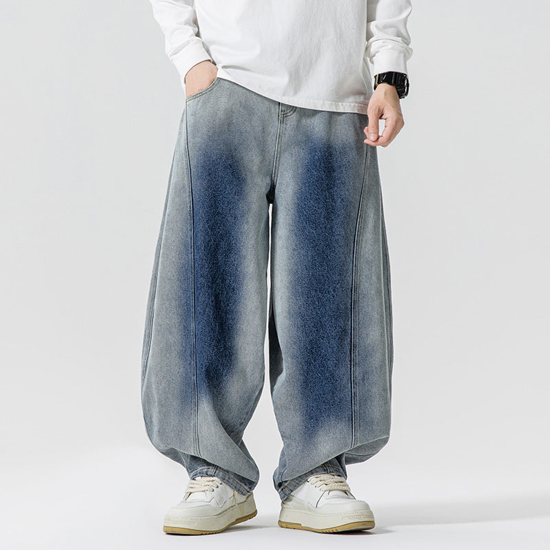 Herren Weite Paneel‑Denimhose mit Ballonbeinen und tiefem Schritt Drune