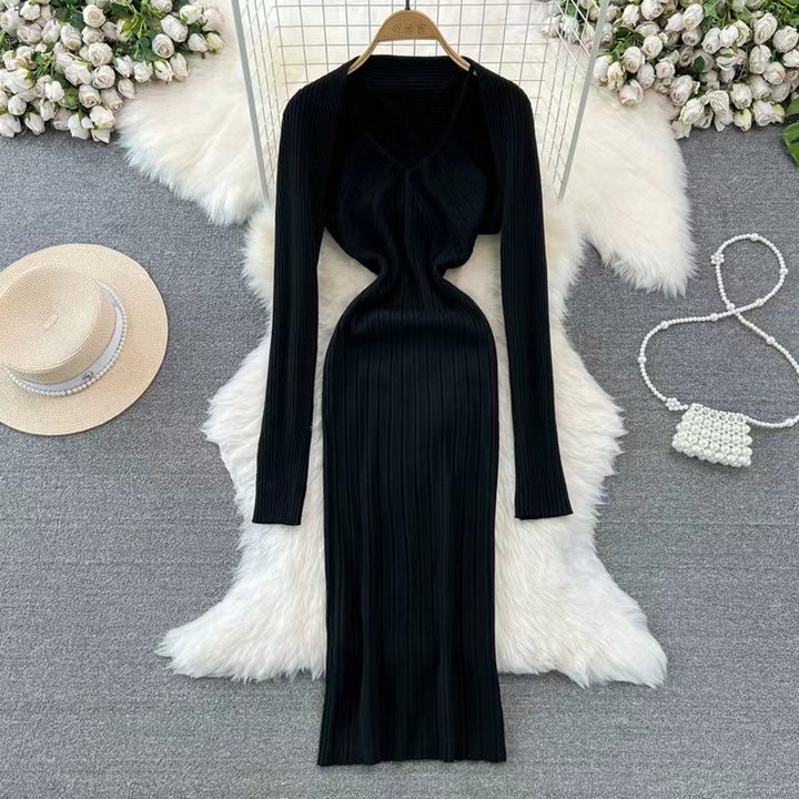 Damen elegantes Maxikleid mit raffinierten Falten und tiefem Ausschnitt Drune