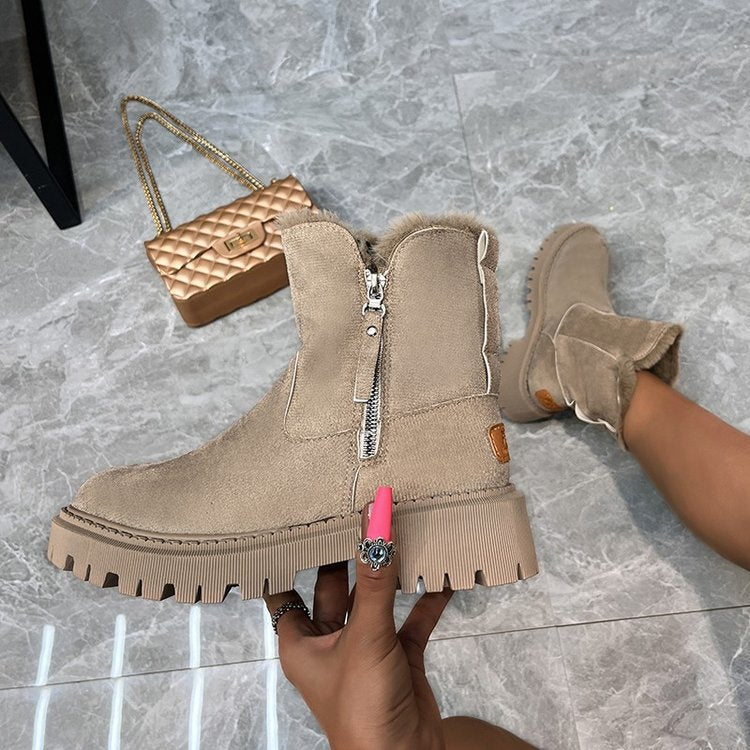 Damen  gefütterte Kurzstiefel aus Veloursoptik mit Teddy-Futter und seitlichem Reißverschluss Drune