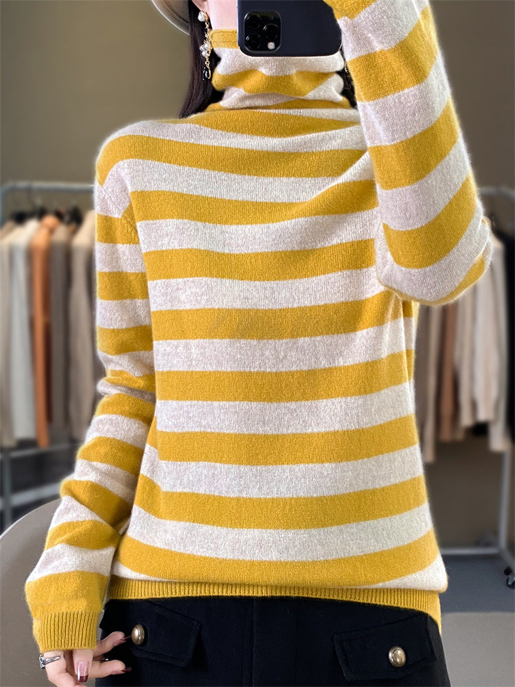 Damen Lässiger gestreifter Rollkragenpullover aus Wollmix mit legerer Passform Drune