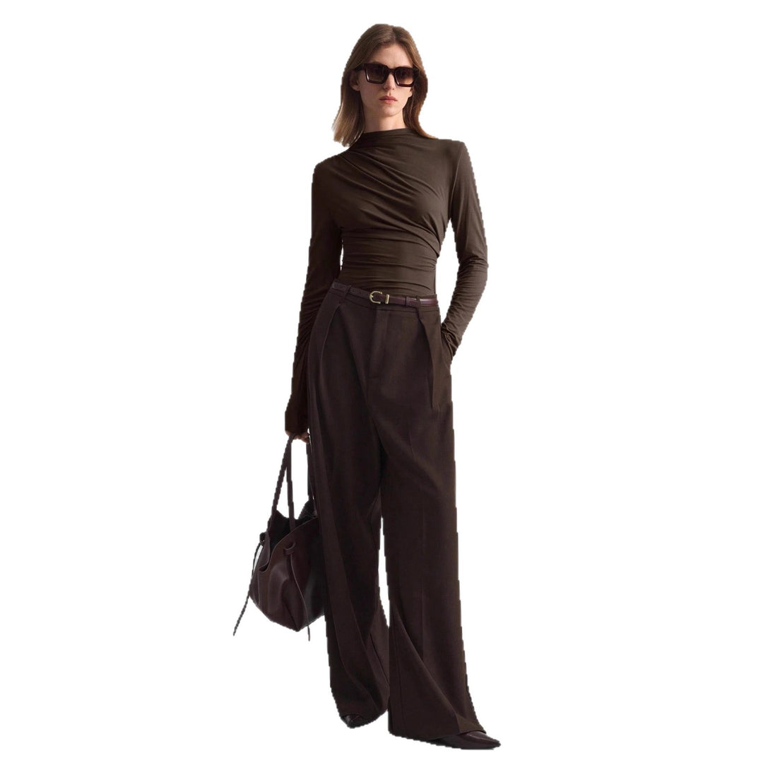 Damen nan schmal geschnittenes Langarmshirt mit asymmetrischer Drapierung und seitlicher Raffung Drune
