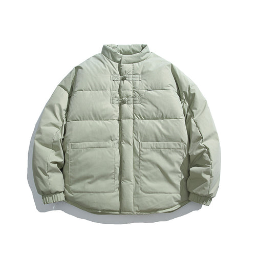 Unisex Boxy wattierte Stehkragenjacke mit chinesischen Knebelverschlüssen und großen Fronttaschen Drune