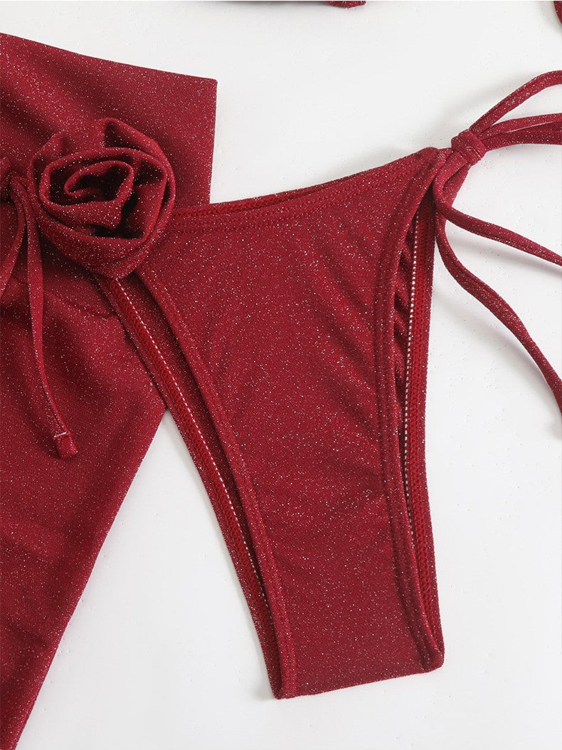Damen Glitzernder Triangel-Bikini mit elegantem Wickelrock Drune
