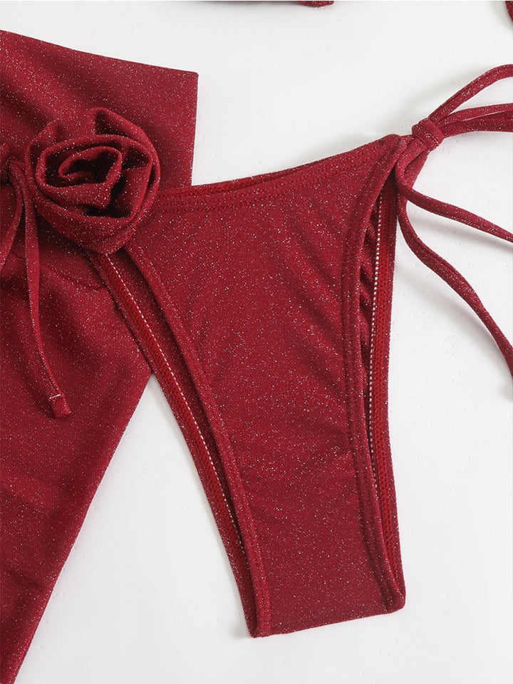 Damen Glitzernder Triangel-Bikini mit elegantem Wickelrock Drune