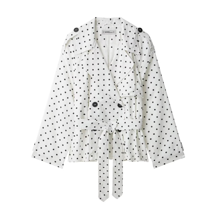 Damen Kurz geschnittener Trenchcoat mit Bindegürtel, Doppelreihe und Polka-Dot-Print Drune