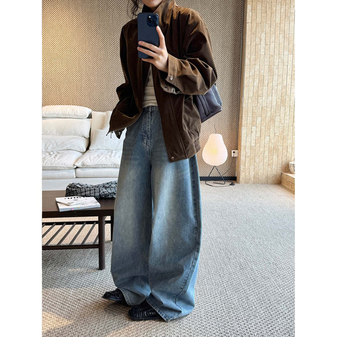 Damen Weite Cordhose mit hoher Taille und weitem Bein Drune