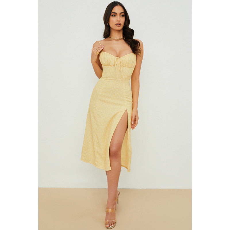 Damen Midikleid mit raffinierten Blumenmustern und seitlichem Schlitz Drune