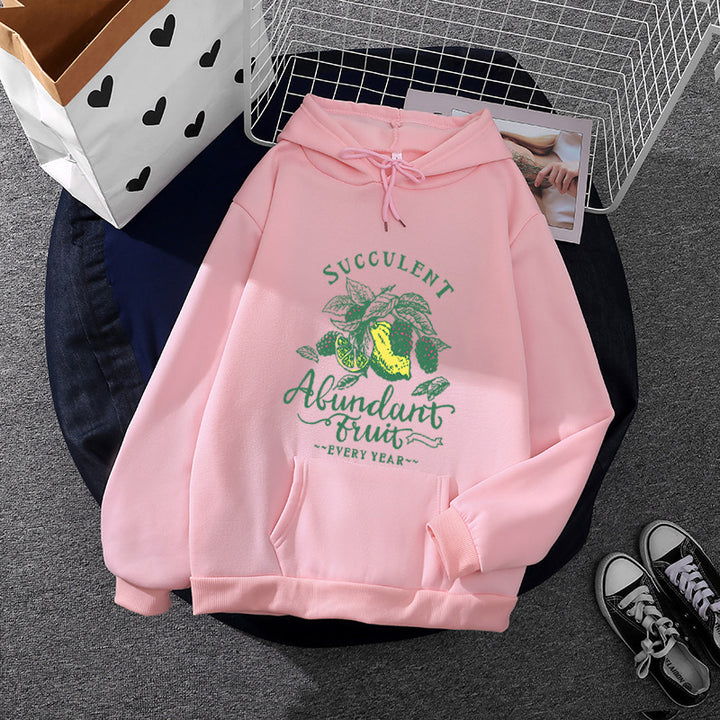 Damen nan Kapuzenpullover im Relaxed-Fit mit botanischer Frucht-Illustration und Kängurutasche Drune