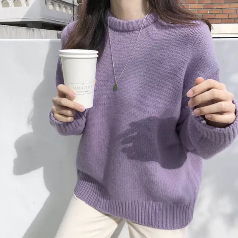 Damen Bequemer Strickpullover aus hochwertiger Baumwolle mit Rundhalsausschnitt Drune