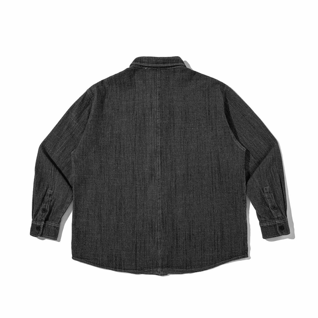 Herren Robustes Denim-Worker-Overshirt mit Brusttaschen und Hemdkragen Drune
