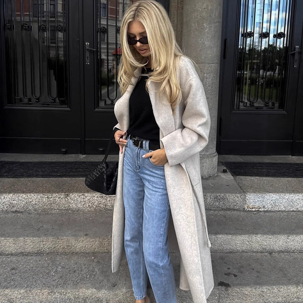 Damen Oversize Wollmix-Mantel mit offenem Fall, weitem Schalkragen und geradem Schnitt Drune