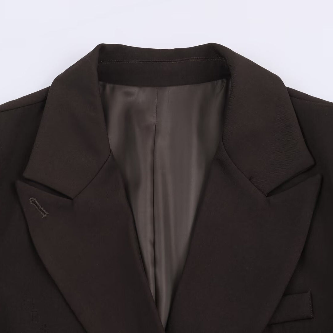 Damen Taillierter Longline-Blazer mit fallendem Revers und Ein-Knopf-Verschluss Drune