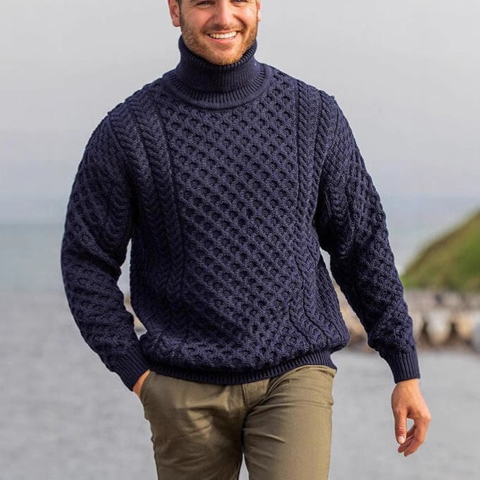 Herren Strickpullover mit Stehkragen und Kabelmuster
