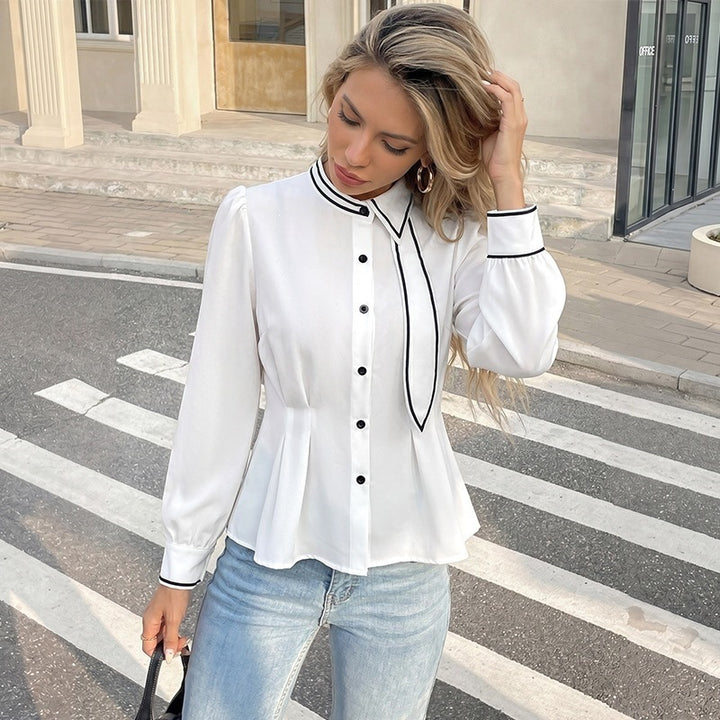 Damen Elegante Bluse mit Kontrastdetails Drune
