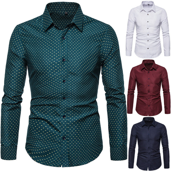 Herren nan gemustertes tailliertes Langarmhemd mit Kentkragen und Stretch Drune