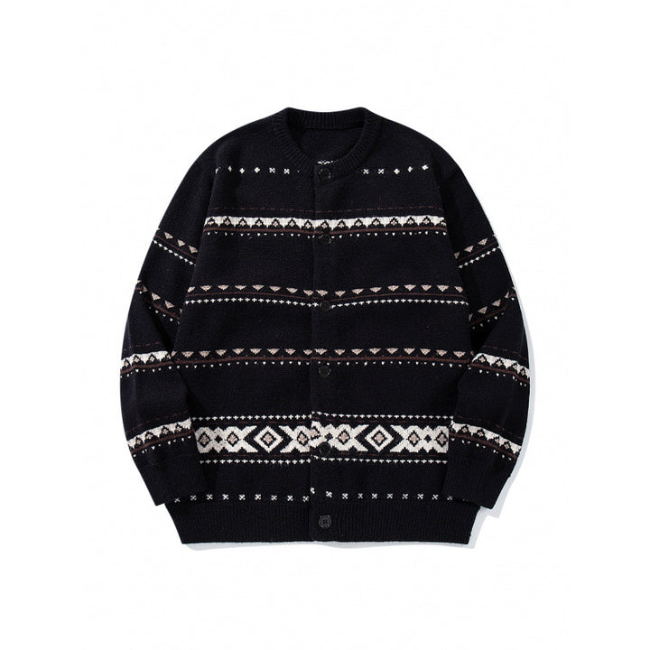 Unisex Jacquard‑Strickcardigan im Boxy‑Cut mit Rundhals und Knopfleiste Drune