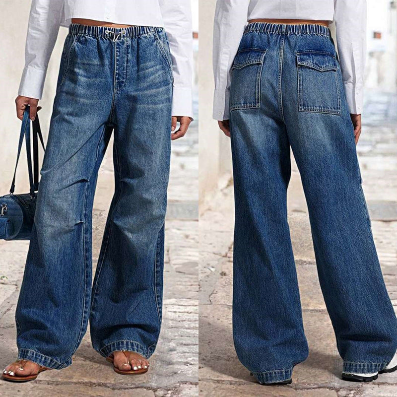 Damen Weite Denim-Hose mit elastischem Bund und lässigem Schnitt Drune