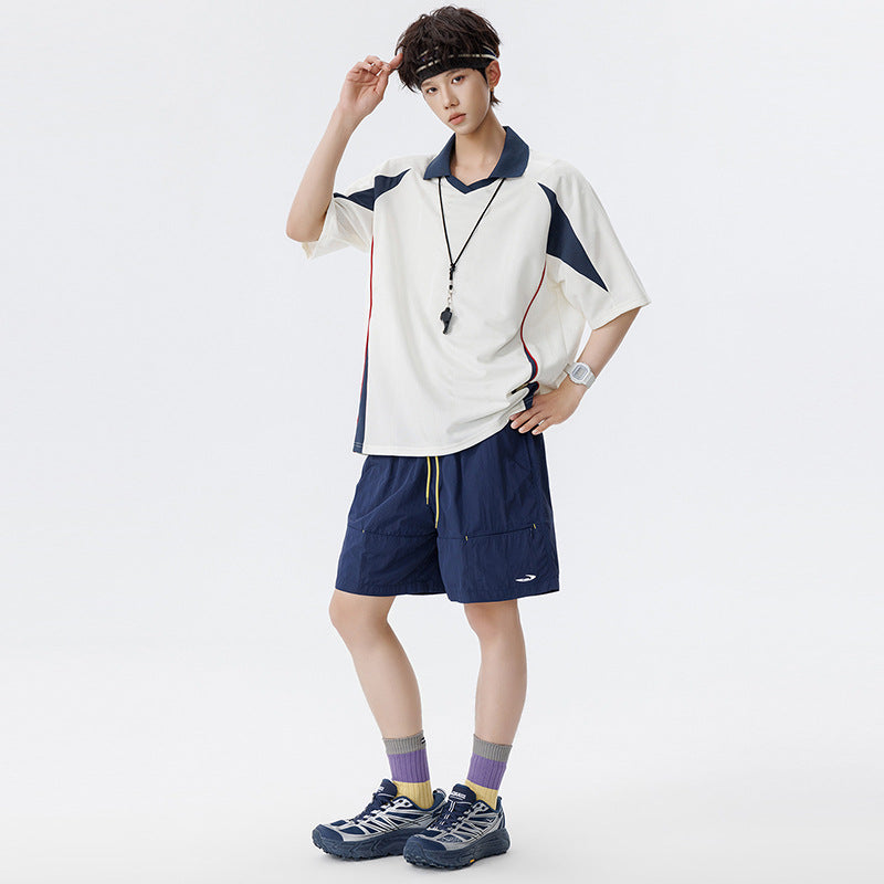 Herren Sportives Oversize-Poloshirt mit V-Ausschnitt, Kontrastpaspeln und atmungsaktivem Material Drune