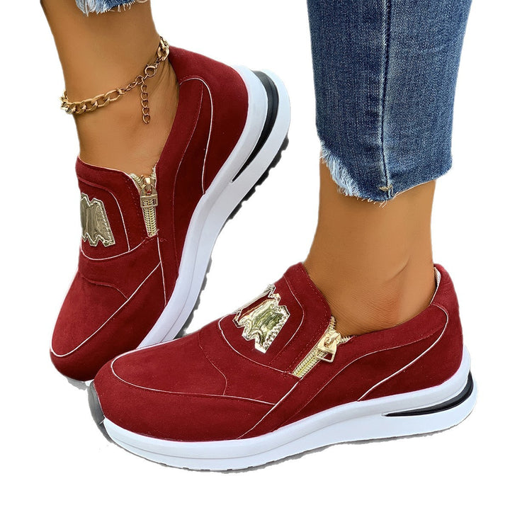 Damen Plateau-Slipper-Sneaker aus Veloursimitat mit seitlichem Zier-Reißverschluss und metallischer Applikation Drune