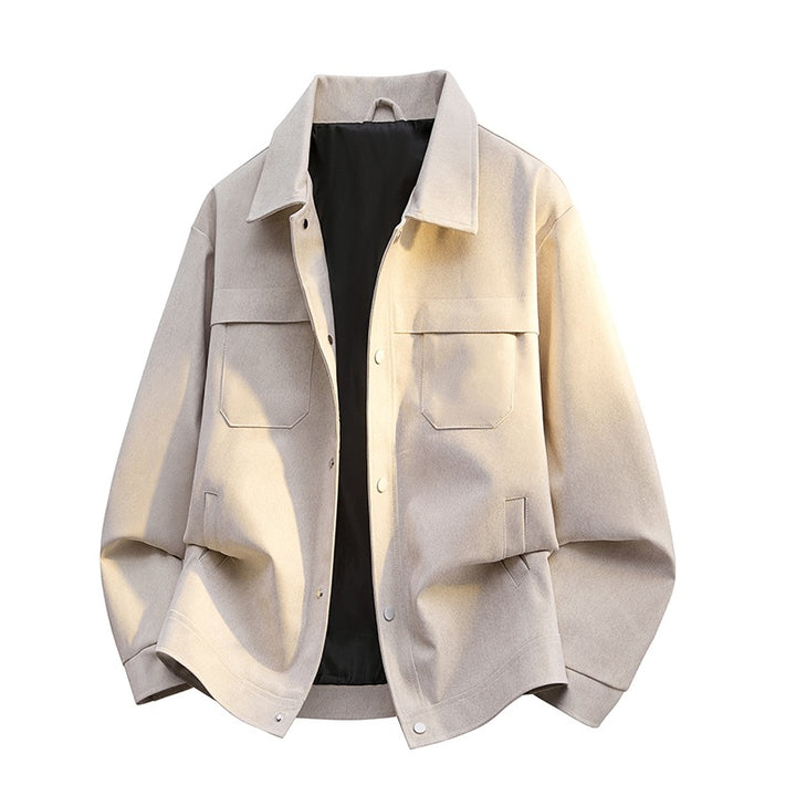 Herren Übergangs-Overshirt im Veloursleder‑Look mit Brustklappen, wärmender Futterlage & verdeckter Druckknopfleiste Drune