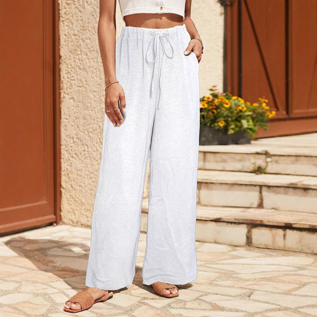 Damen Leichte Palazzo-Culotte aus Feinstrick mit hohem Komfortbund und Kordelzug Drune
