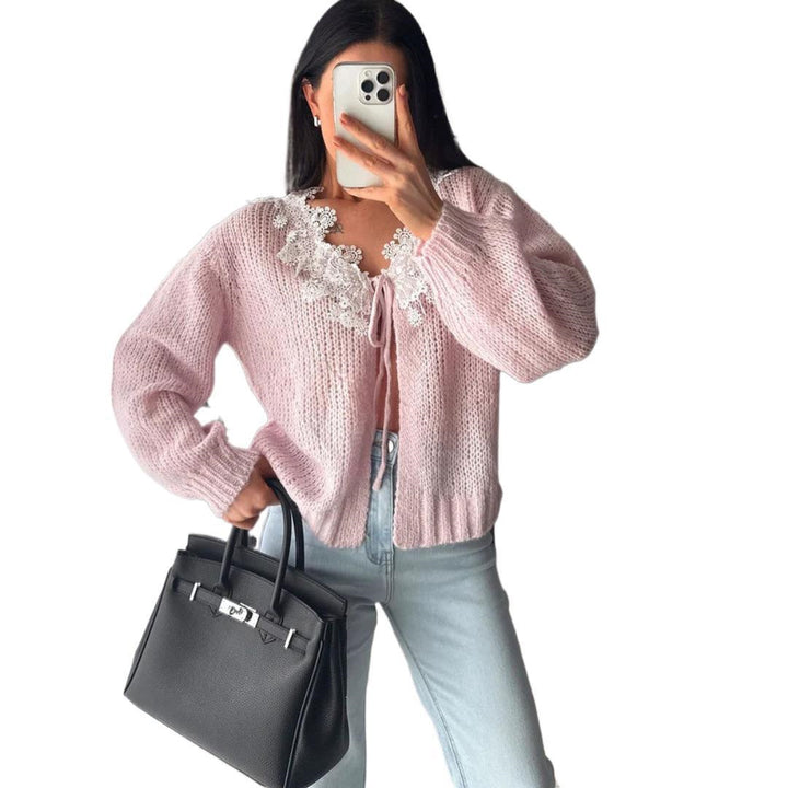 Damen Kuscheliger Mohair-Cardigan mit Zierblumen-Applikationen Drune
