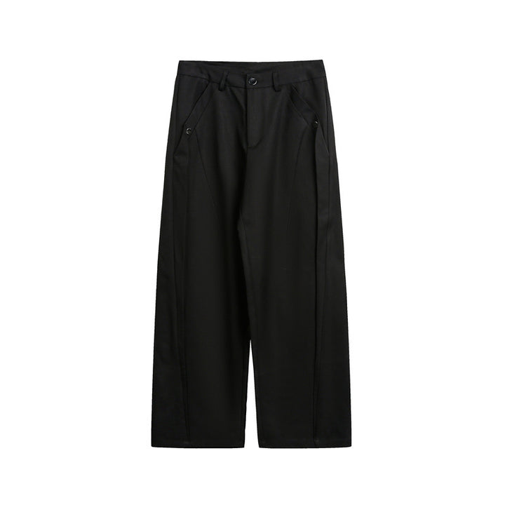 Damen Weite High-Waist Stoffhose mit Bügelfalte und seitlichen Eingrifftaschen Drune