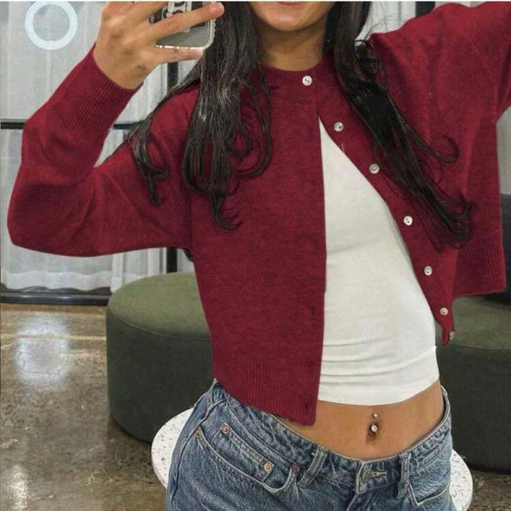 Damen Kurzgeschnittener Knopf-Cardigan im Cropped-Stil mit Rundhalsausschnitt Drune
