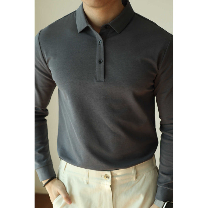 Herren Modisches Langarm-Polohemd mit feinem Strukturdesign Drune