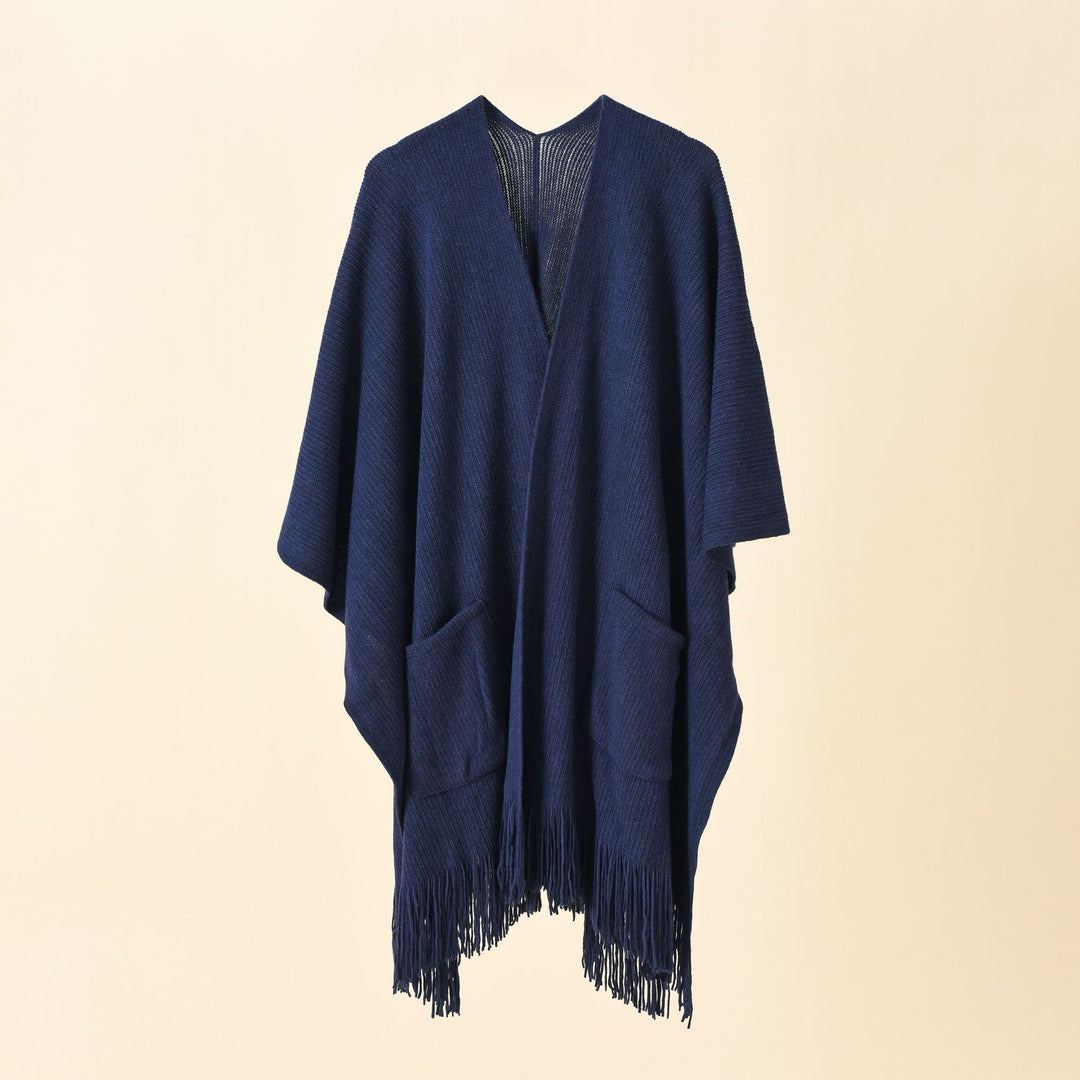 Damen Offenes Oversize-Strickcape mit Kaschmir‑Touch, Fransen und Eingrifftaschen Drune
