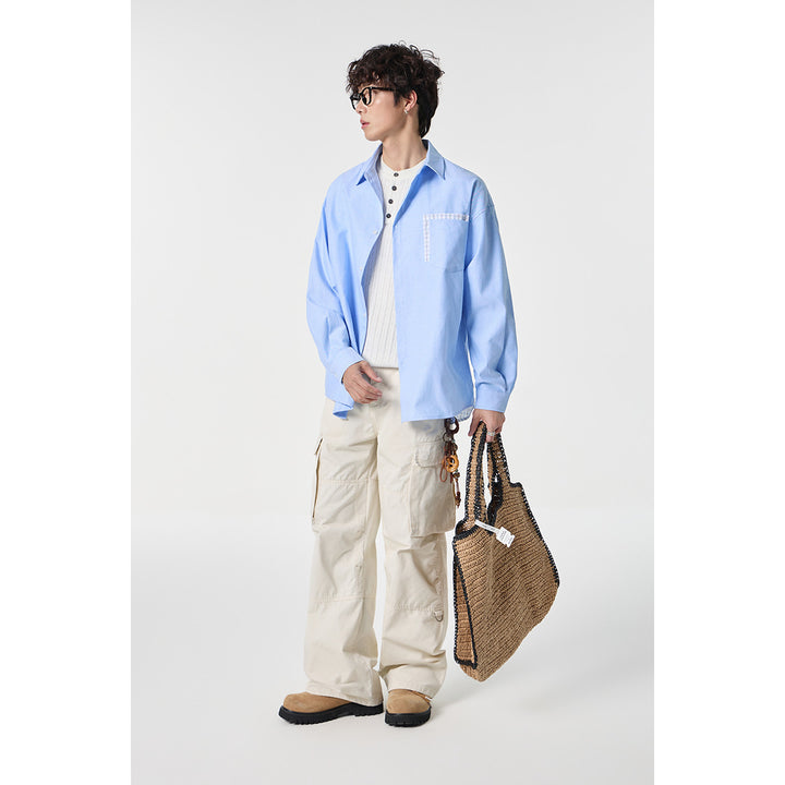 Damen Oversize Baumwoll-Hemd mit Karobesatz an Brusttasche und Saum Drune