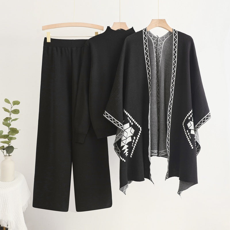 Damen Strick-Loungewear-Set mit außergewöhnlichem Poncho-Stil Drune