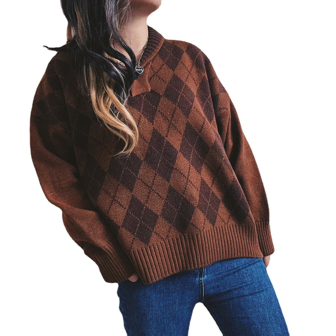 Damen Strickpullover mit klassischem Rauten-Design und modernem Schnitt Drune