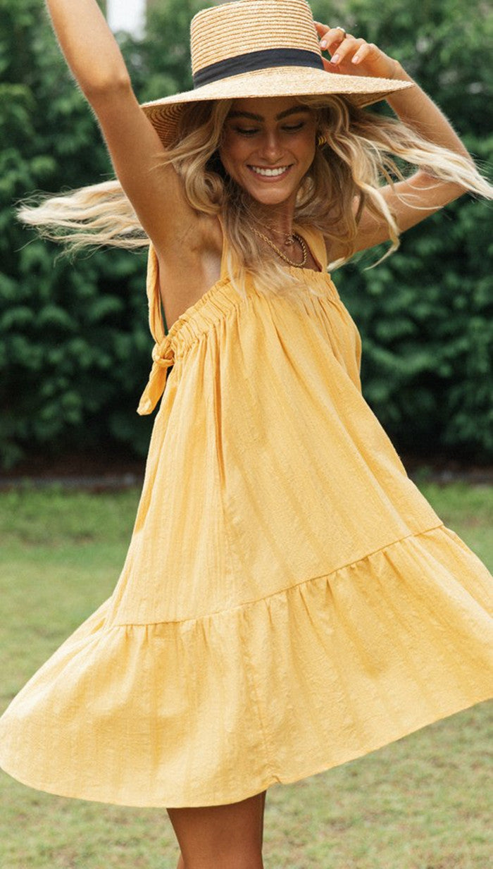 Damen luftiges Sommerkleid mit Rüschendetails und verstellbaren Trägern Drune