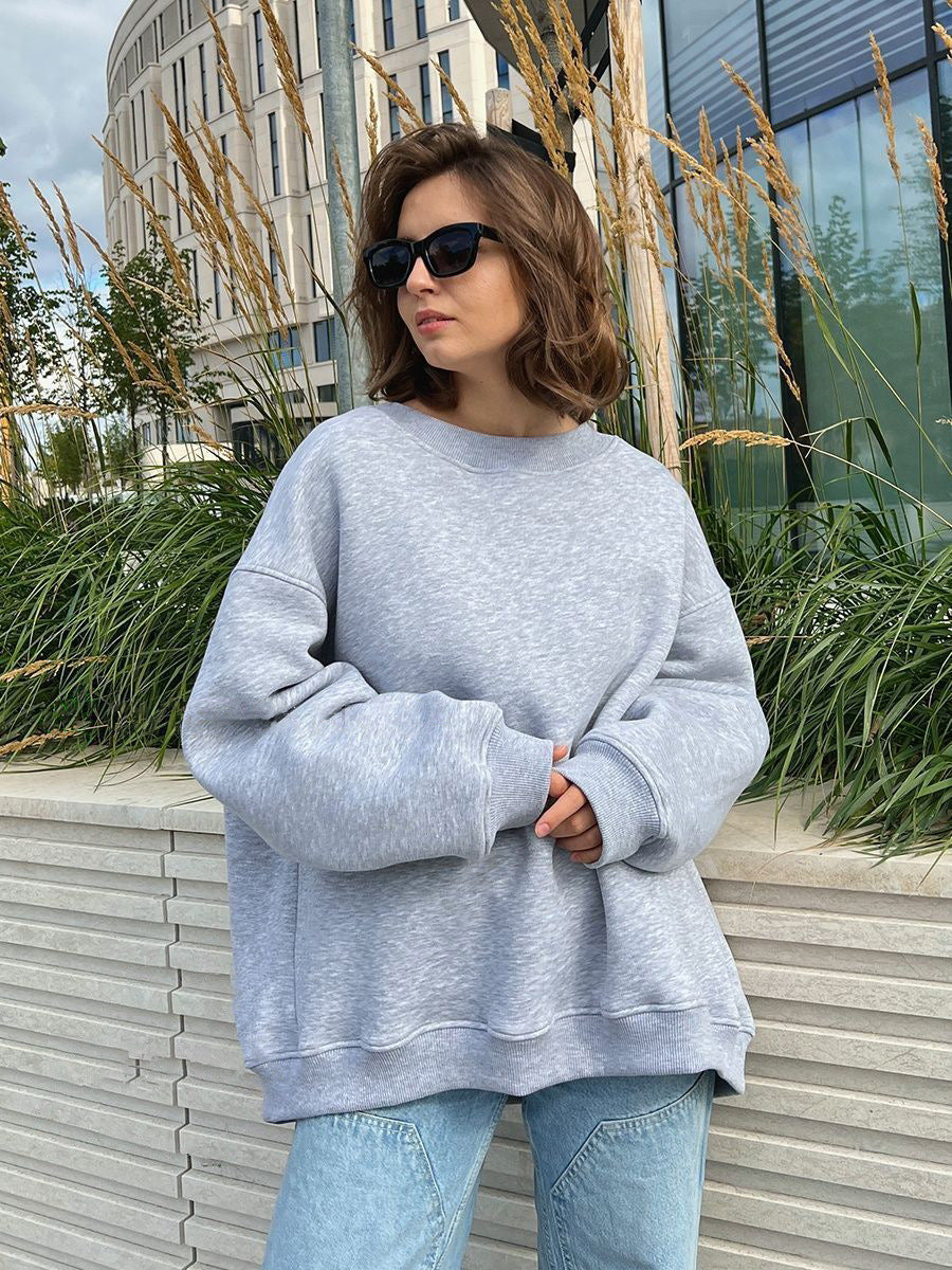Damen Oversized Sweatshirt mit dropped Shoulder und weichem Fleece-Waren Drune