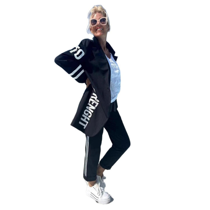 Damen lässiger Trenchcoat mit modischen Streifen und stylischem Schriftzug Drune
