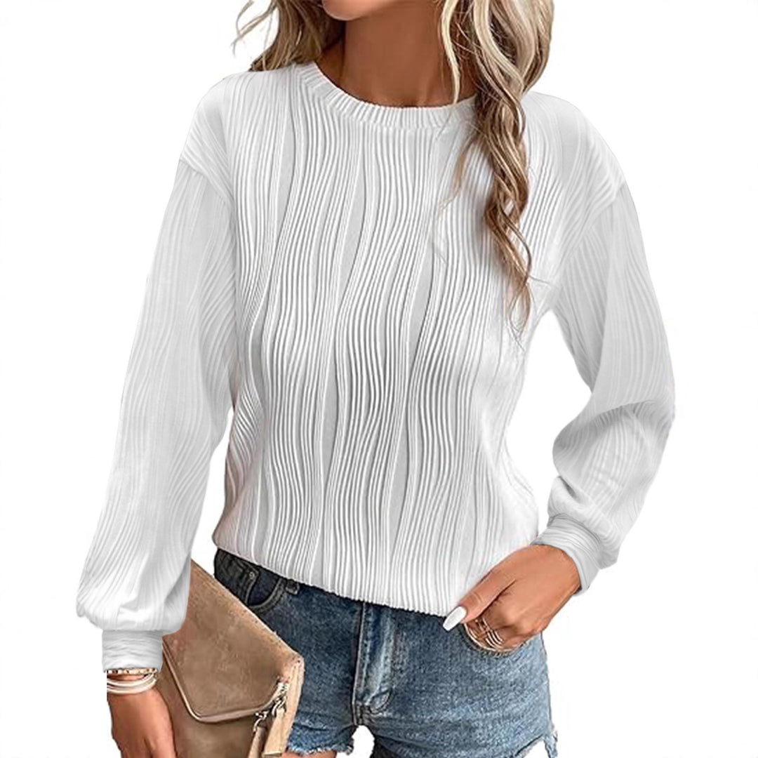 Damen Fein plissiertes Langarmshirt mit Rundhalsausschnitt und strukturierter Wellenoptik Drune