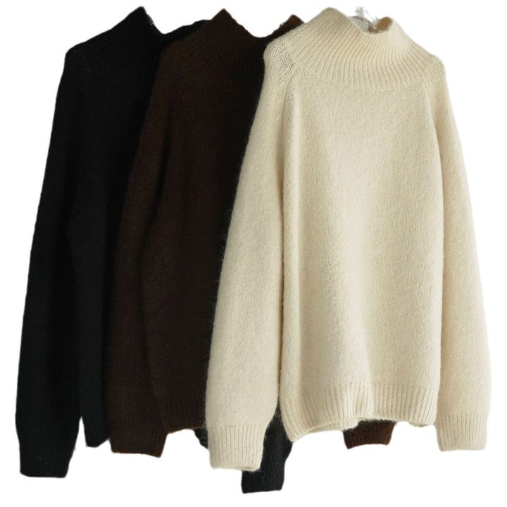 Damen Weicher Oversize-Rollkragenpullover in Alpaka‑Optik mit Ballonärmeln Drune