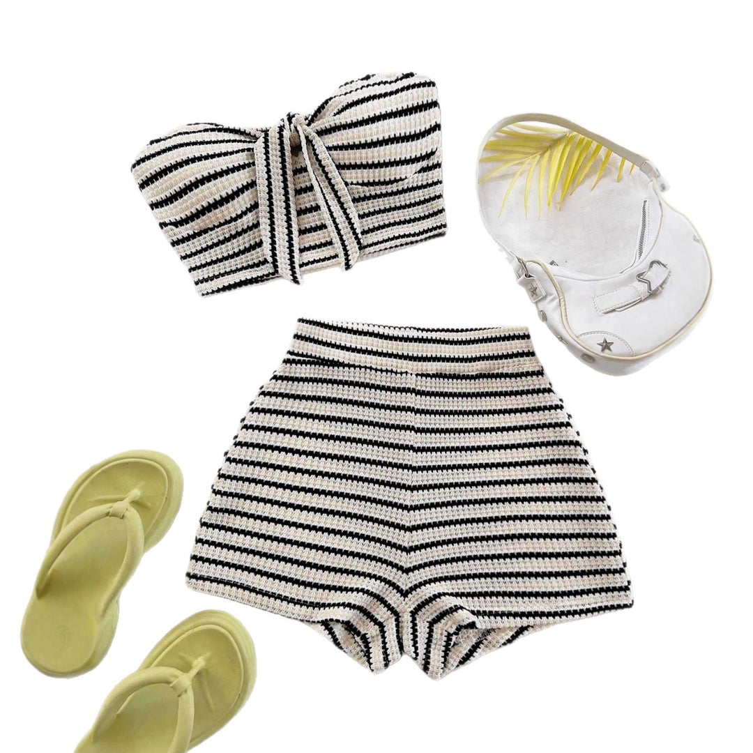 Damen Bandeau-Top und Short-Set mit maritimem Streifenmuster Drune