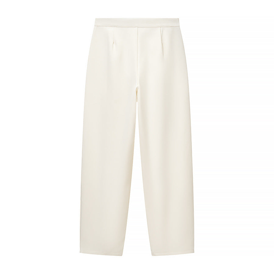 Damen Hochtaillierte weite Stoffhose mit Bundfalten, Bügelfalte und Eingrifftaschen Drune