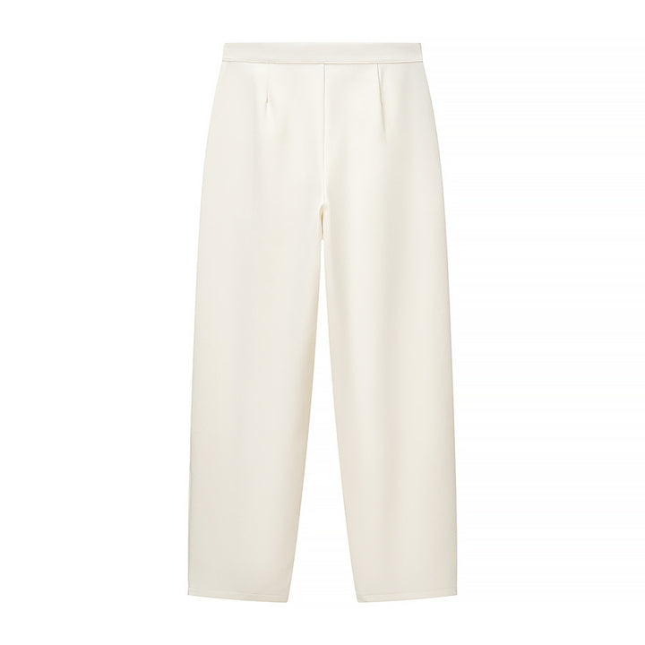Damen Hochtaillierte weite Stoffhose mit Bundfalten, Bügelfalte und Eingrifftaschen Drune