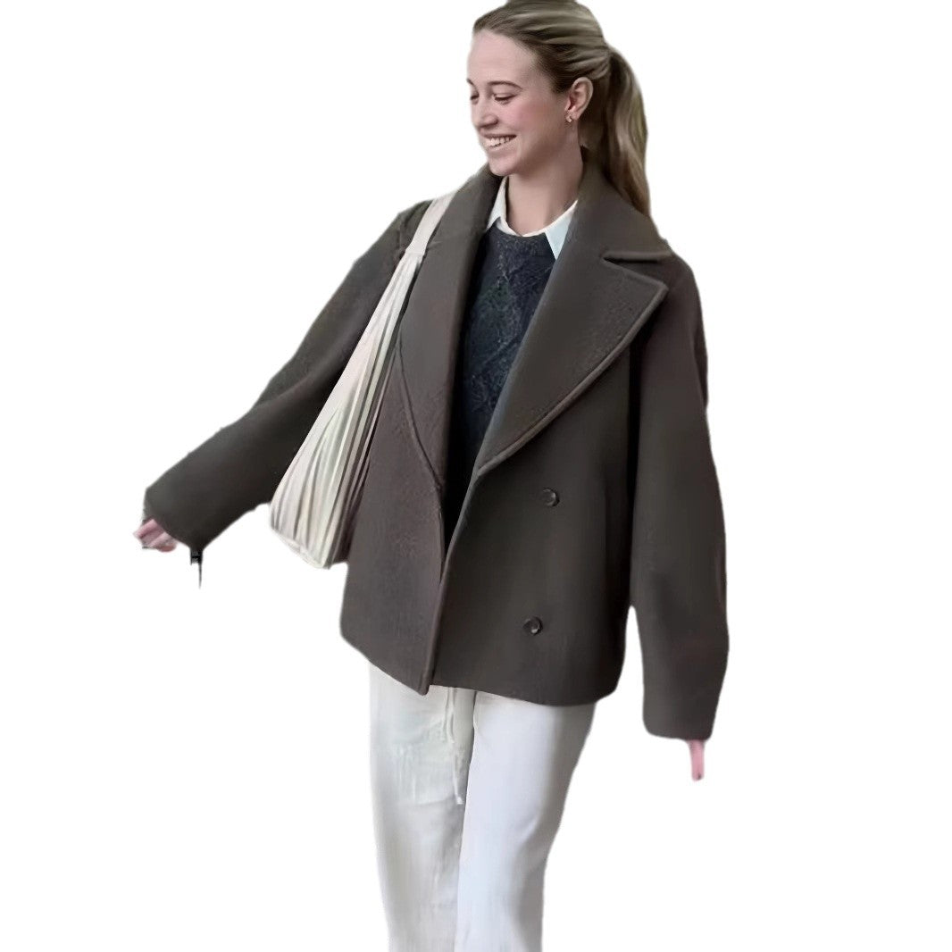 Damen modische Oversized-Jacke mit doppelter Knopfleiste und elegantem Kragen Drune