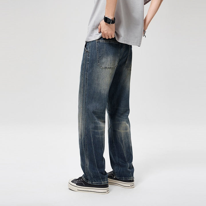 Herren Weite Baggy-Jeans im Vintage‑Wash mit Knie‑Detail Drune