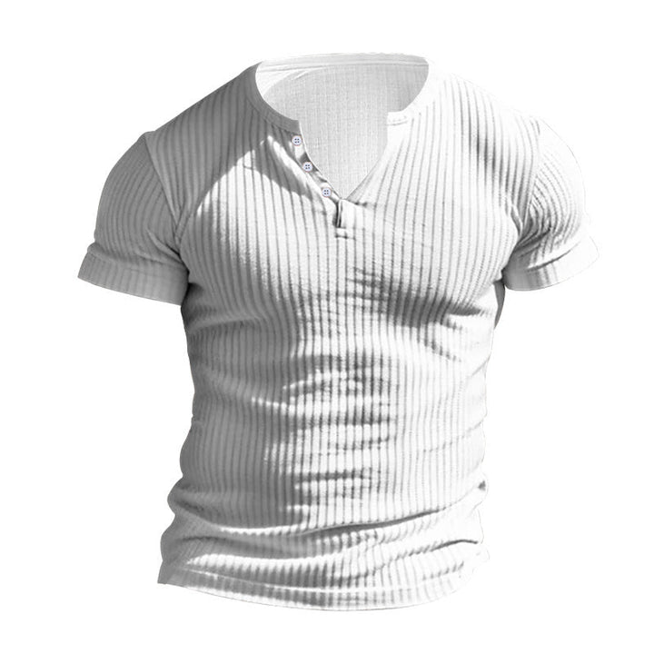 Herren kurzärmeliges Henley-T-Shirt mit strukturiertem Rippdesign und praktischem Knopfverschluss Drune