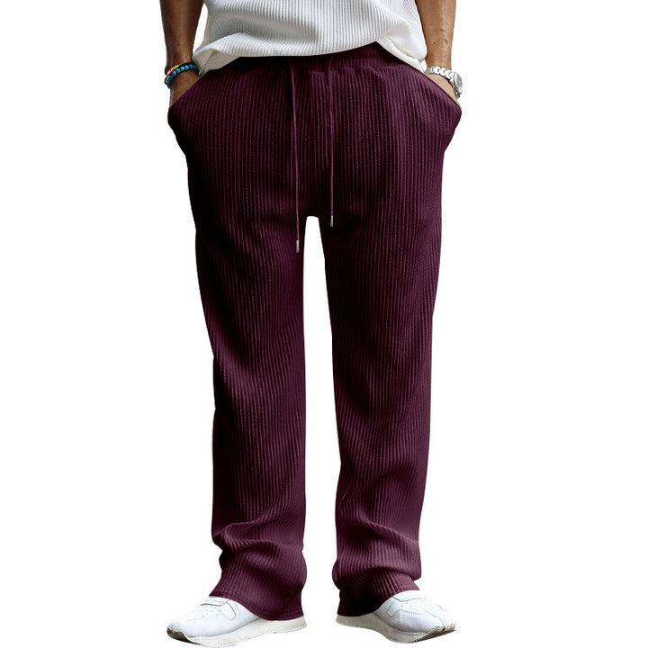 Herren nan lässige Ripp-Freizeithose mit Tunnelzugbund, Eingrifftaschen und geradem Bein Drune