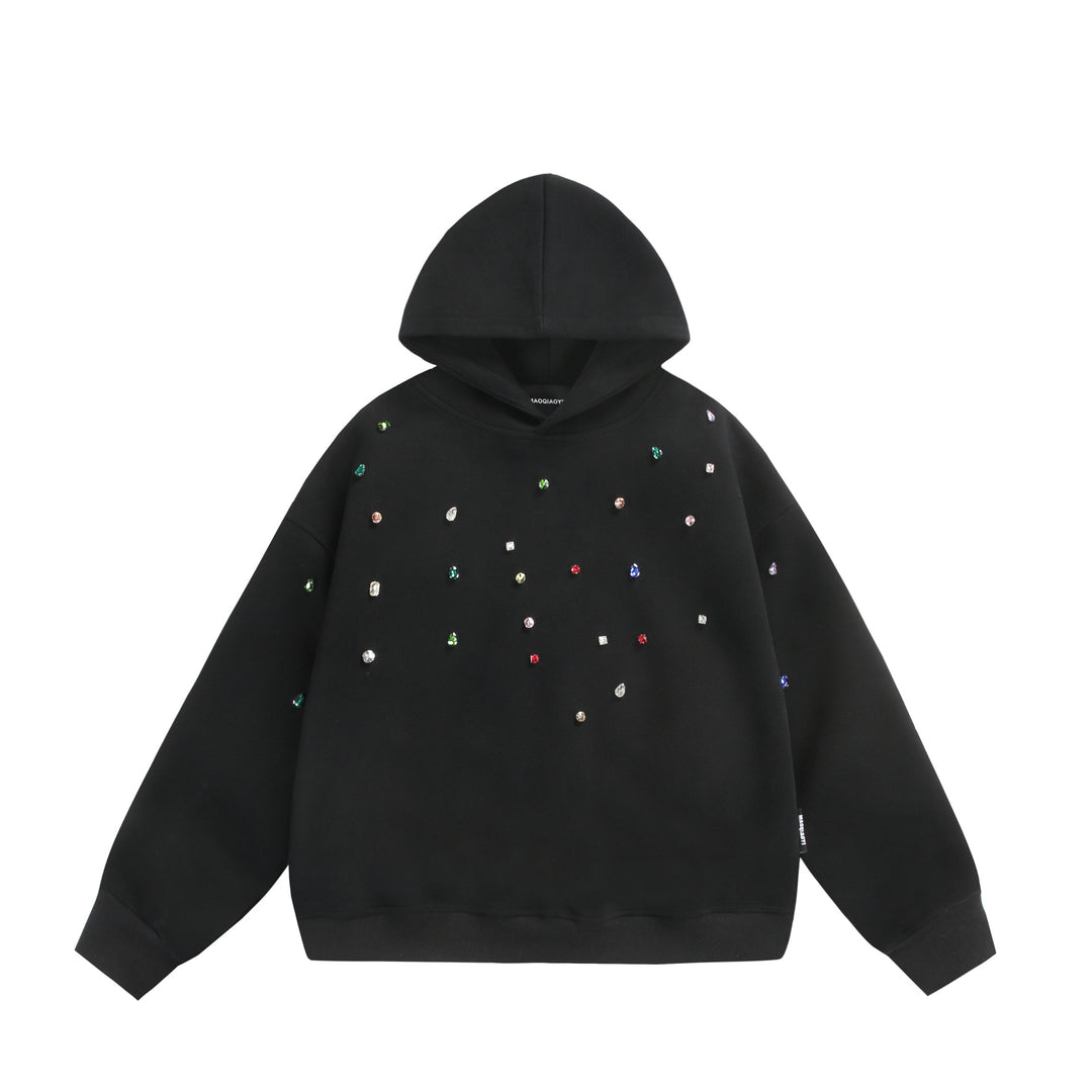 Damen Oversize-Kapuzenpullover mit Strassapplikationen und Relaxed-Schnitt Drune
