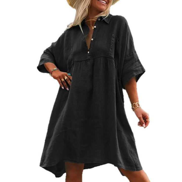 Damen Entspanntes Passform Vielseitiges Leinenkleid Drune