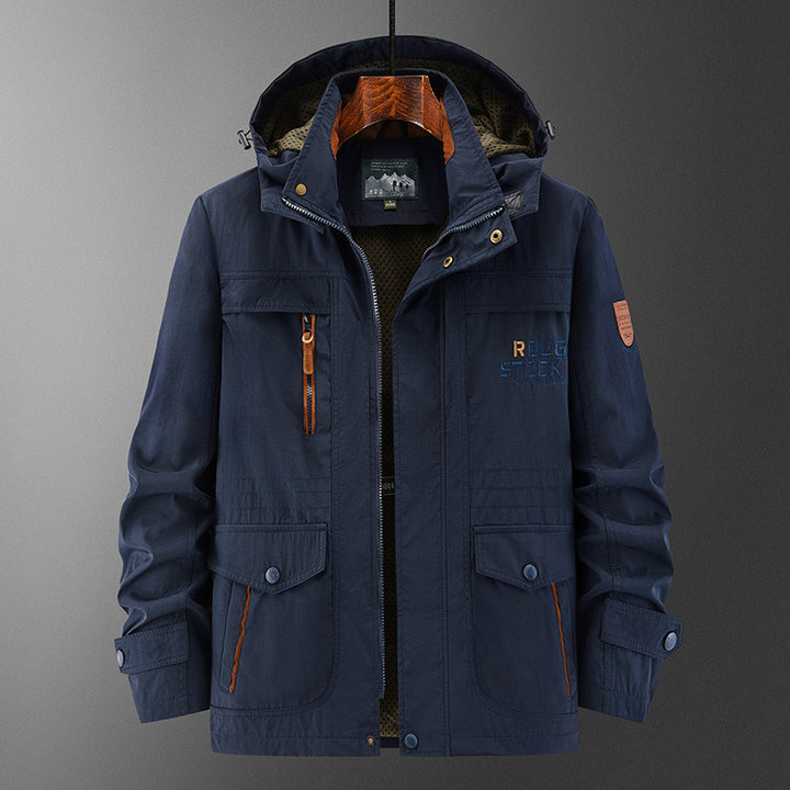 Herren Technische Feldjacke mit Kapuze, Multifunktionstaschen und atmungsaktivem Meshfutter Drune