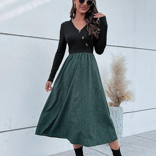 Damen Elegantes Maxikleid mit V-Ausschnitt und Taillengürtel Drune